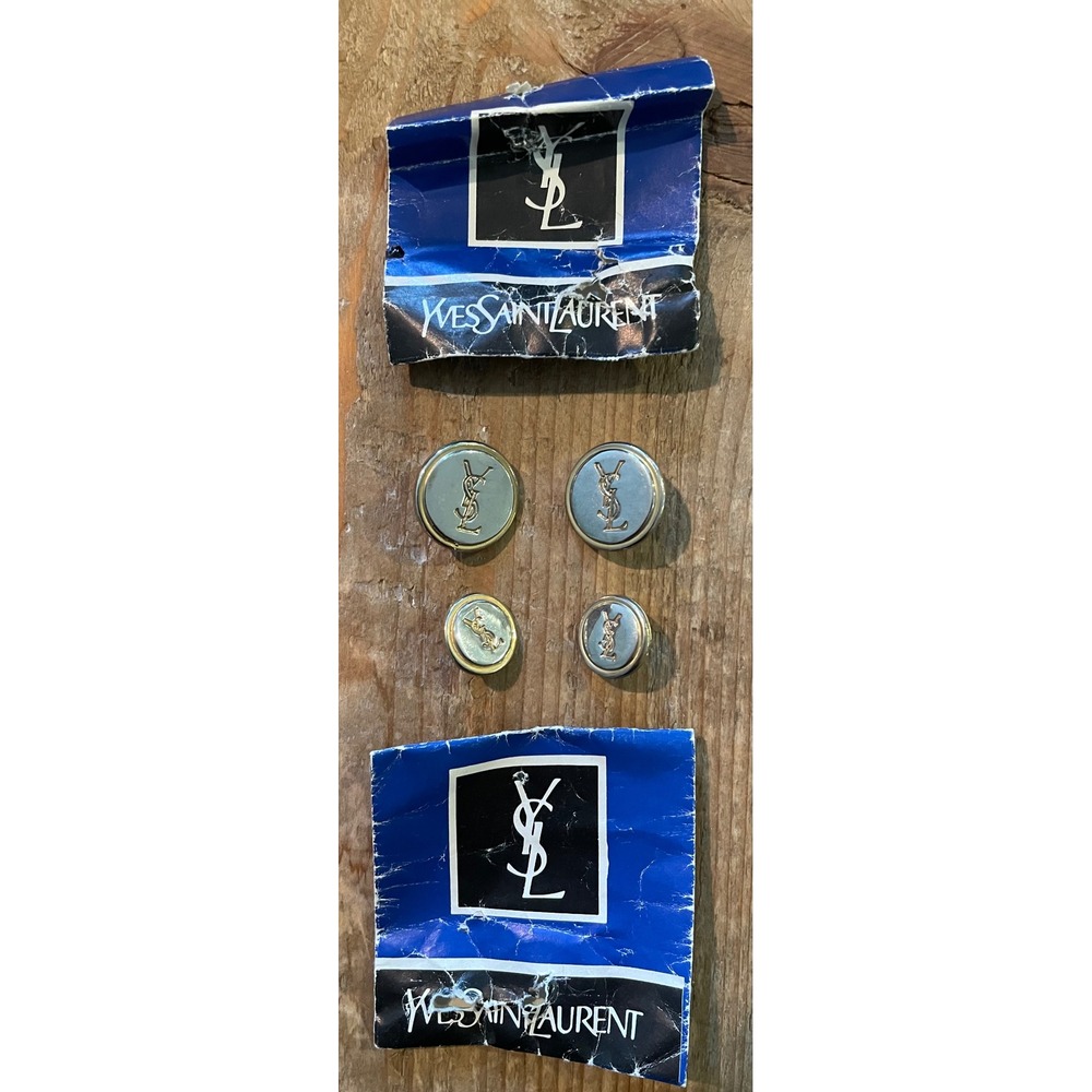 Vtg Yves Saint Laurent YSL Logo Extra Buttons Set of 4 Silver Gold Two Tone Glam